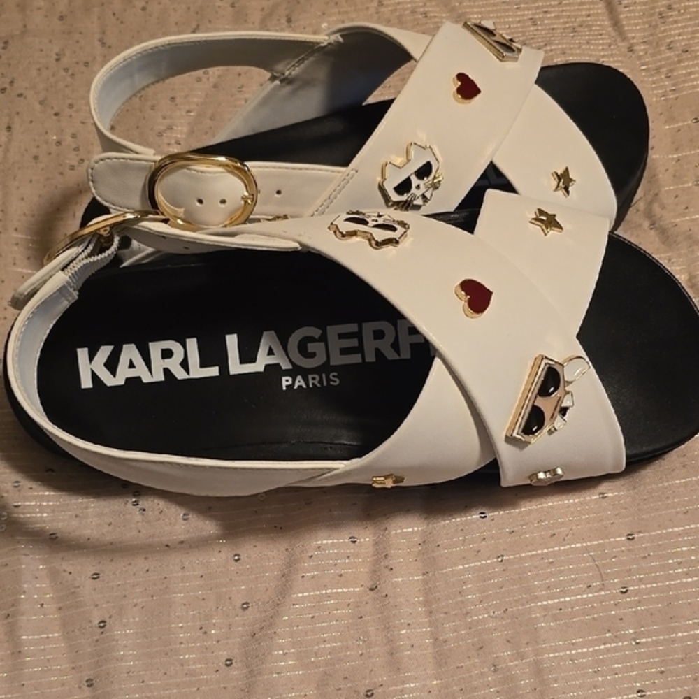 Karl Lagerfeld Black and White Sandals with Chic Cutouts